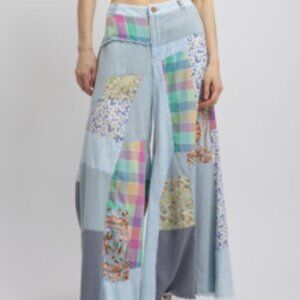 Blue Velvet Patchwork Pants